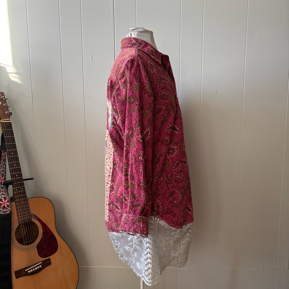 Grateful Dead Inspired Upcycled Button-down with Crochet Hem - Picture 2 of 11